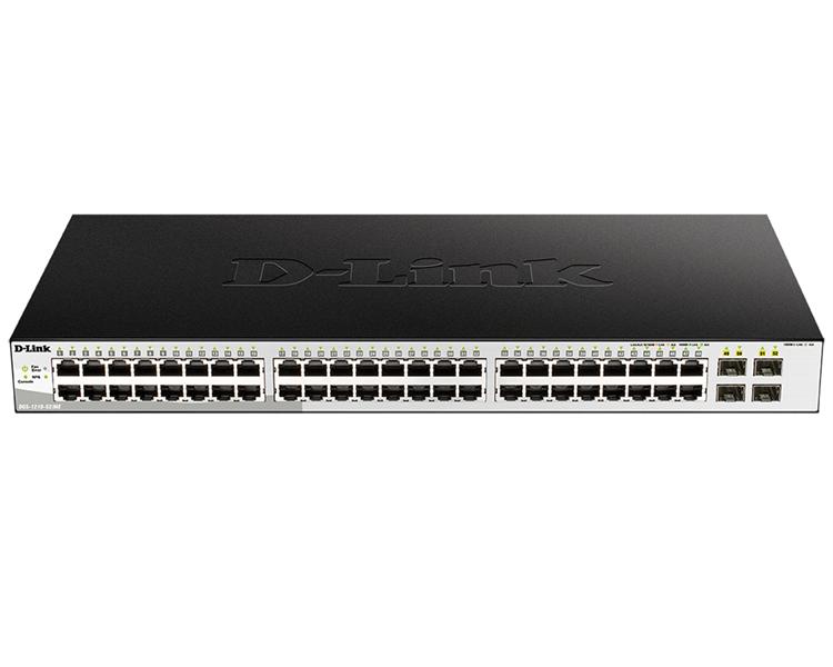 Коммутатор D-Link DGS-1210-52/ME/B1A, L2 Managed Switch with 48 10/100/1000Base-T ports and 4 1000Base-X SFP ports.16K Mac address, 802.3x Flow Control, 4K of 802.1Q VLAN, 802.1p Priority Queues, Traffic Segmen