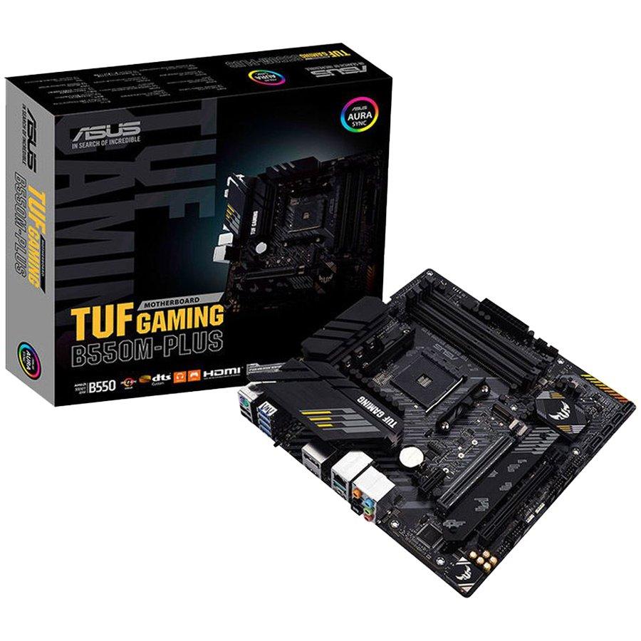 Материнская плата ASUS TUF GAMING B550M-PLUS,  Socket AM4, B550, 4*DDR4, HDMI+DP, CrossFireX, SATA3 + RAID, Audio, 2,5Gb LAN, USB 3.2*8, USB 2.0*6, COM*1 header (w/o cable) mATX ; 90MB14A0-M0EAY0