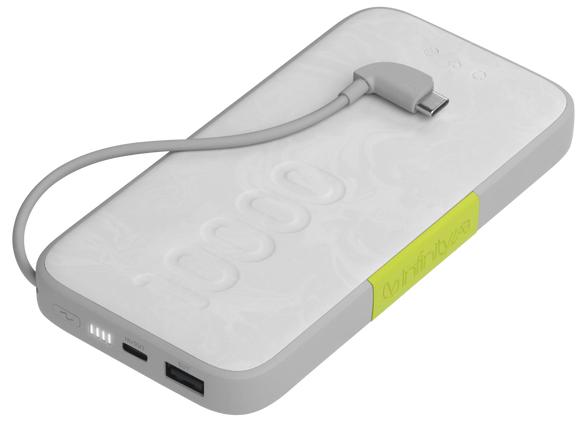  InfinityLab Power Bank InstantGo 10000 Built-in USB-C Cable, 30W, 1xUSB-C, 1xUSB-A, 0.230 кг, цвет белый