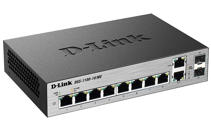 Коммутатор D-Link DGS-1100-10/ME/A2A, 8-Port 10/100/1000Base-T ports + 2 combo 100/1000Base-T/SFP ports Metro Ethernet Switch