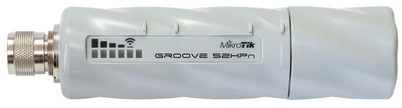 Точка доступа MikroTik Groove 52 with N-male connector, High Gain Single Chain 2.4GHz / 5GHz 802.11abgn wireless, 600MHz CPU, 64MB RAM, 1x LAN, mounting loops, POE, PSU, plastic case, RouterOS L3