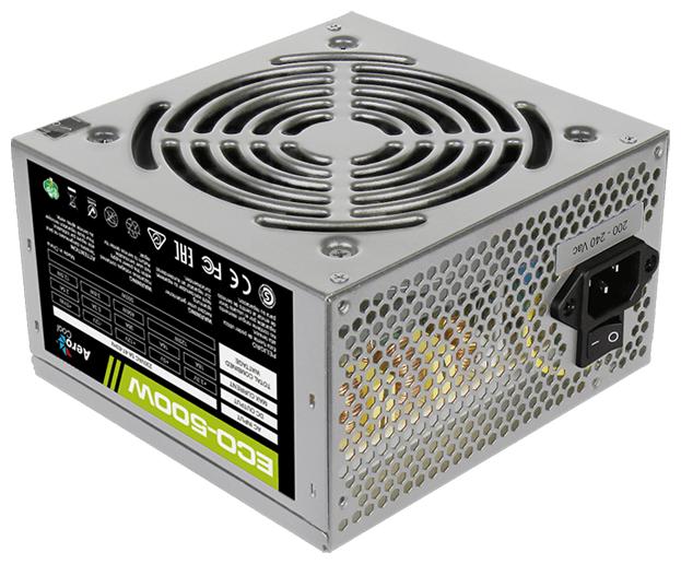 Блок питания Aerocool 500W Retail ECO-500W ATX v2.3 Haswell, fan 12cm, 400-mm cable, power cord, 20+4P, 12V 4P, 1x PCI-E 6P, 3x SATA, 2x PATA, 1x FDD