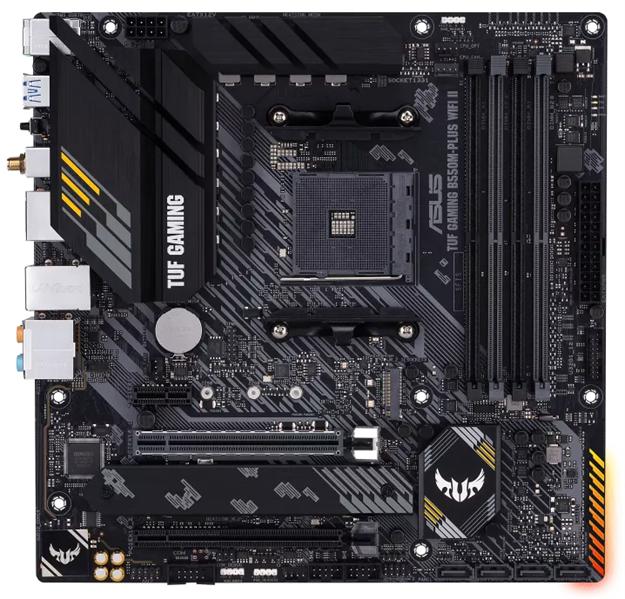 Материнская плата ASUS TUF GAMING B550M-PLUS WIFI II, Socket AM4, B550, 4*DDR4, HDMI+DP, CrossFireX, SATA3 + RAID, Audio, 2,5Gb LAN, USB 3.2*8, USB 2.0*6, COM*1 header (w/o cable) mATX ; 90MB19Y0-M0EAY0