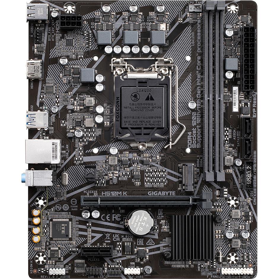 Материнская плата GIGABYTE H510M K, LGA1700, H510, 2*DDR4, HDMI,  4 SATA 6 Гб/с, M2, Audio, Gb LAN, USB 3.2, USB 2.0, Type-C, COM*1 header, mATX