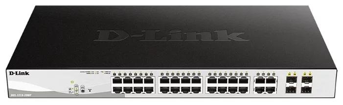 Коммутатор D-Link DGS-1210-28MP/FL1A, L2 Managed Switch with 24 10/100/1000Base-T ports and 4 100/1000Base-T/SFP combo-ports (24 PoE ports 802.3af/802.3at (30 W), PoE Budget 370 W).8K Mac address, 802.3x Flow C