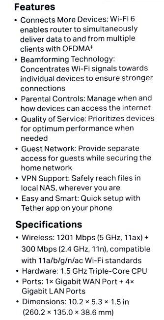  TP-Link Archer AX10, AX1500 Wi Fi 6 роутер, до 300 Мбит/с на 2,4 ГГц + до 1201 Мбит/с на 5 ГГц, 4 антенны, 1 гигабитный порт WAN + 4 гигабитных порта LAN