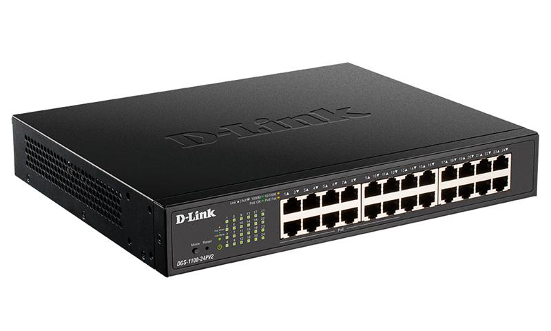 Коммутатор D-Link DGS-1100-24PV2/A3A, L2 Smart Switch with 24 10/100/1000Base-T ports (12 PoE ports 802.3af/802.3at (30 W), PoE Budget 100 W). 8K Mac address, 802.3x Flow Control, 802.3ad Link Aggregation, Po