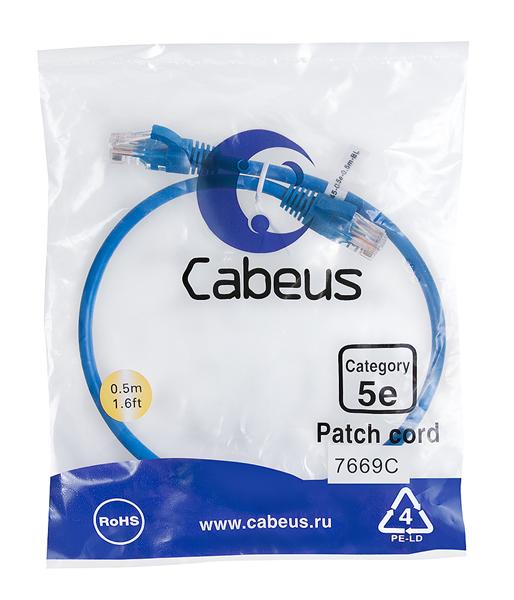 Патч-корд u/utp, категория 5е, 2xrj45/8p8c, неэкранированный, синий, pvc, 0.5м Cabeus PC-UTP-RJ45-Cat.5e-0.5m-BL Патч-корд U/UTP, категория 5е, 2xRJ45/8p8c, неэкранированный, синий, PVC, 0.5м