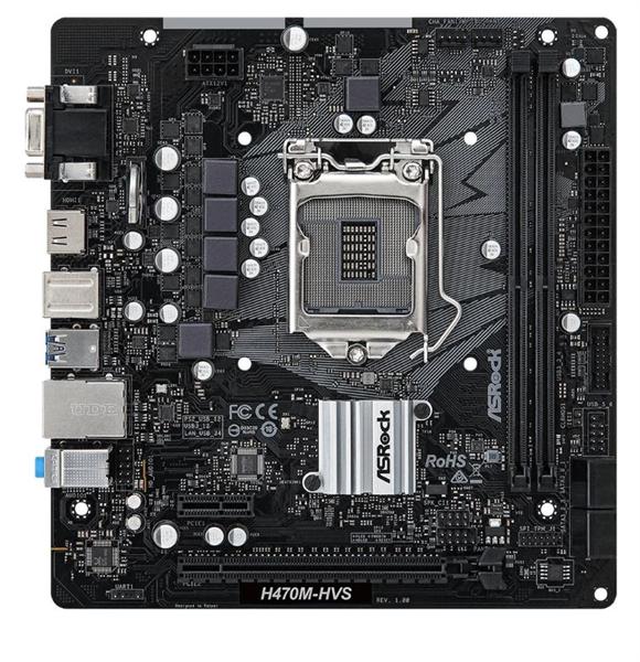 Материнская плата ASROCK H470M-HVS, LGA1200, H470, 2*DDR4, D-Sub+HDMI, 4xSATA3 6.0, 2xUSB 3.2, 4xUSB 2.0, mATX; 90-MXBG50-A0UAYZ