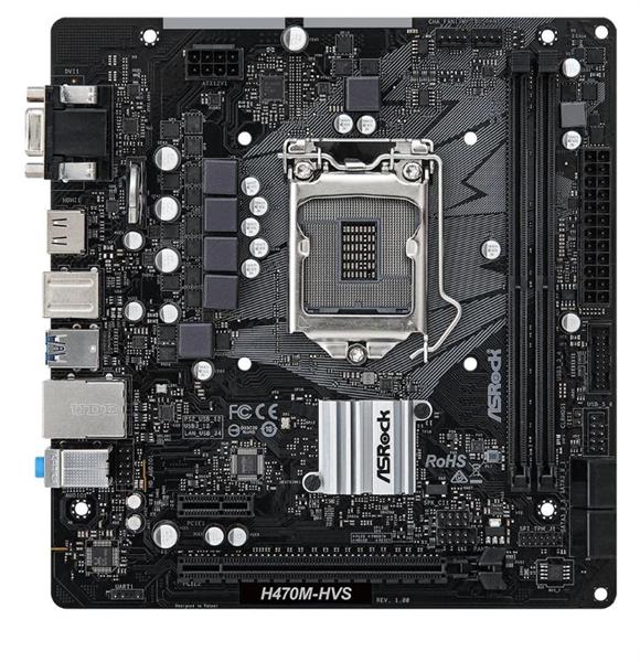 Материнская плата ASROCK H470M-HVS, LGA1200, H470, 2*DDR4, D-Sub+HDMI, 4xSATA3 6.0, 2xUSB 3.2, 4xUSB 2.0, mATX; 90-MXBG50-A0UAYZ