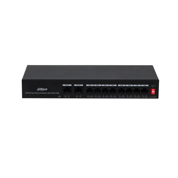 Коммутатор DAHUA DH-PFS3010-8ET-65, 10-Port Fast Ethernet Switch with 8-Port PoE