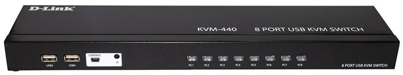 Коммутатор D-Link KVM-440/C2A, 8-port KVM Switch with VGA, USB ports.Control 8 computers from a single keyboard, monitor, mouse, Supports video resolutions up to 2048 x 1536, Switching using front panel