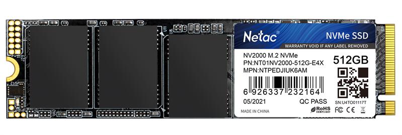 Ssd накопитель Netac SSD NV2000 512GB PCIe 3 x4 M.2 2280 NVMe 3D NAND, R/W up to 2500/1950MB/s, TBW 300TB, 5y wty