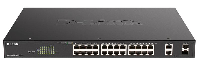 Коммутатор D-Link EasySmart L2 Switch 24х1000Base-T PoE, 2xCombo 1000Base-T/SFP, PoE Budget 525W, 4 PoE ports 802.3bt (90W)