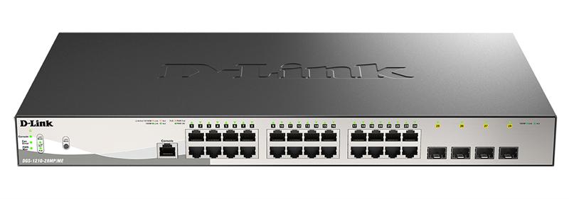 Коммутатор D-Link DGS-1210-28MP/ME/B2A, PROJ L2 Managed Switch with  24 10/100/1000Base-T ports and 4 1000Base-X SFP ports (24 PoE ports 802.3af/802.3at (30 W), PoE Budget 370 W).16K Mac address, 802.3x Flow Co