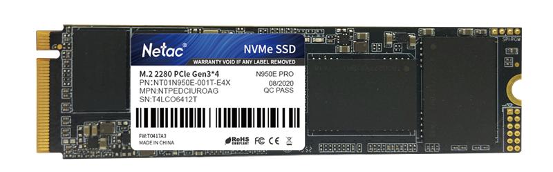 Ssd накопитель Netac SSD N950E Pro 1TB PCIe 3 x4 M.2 2280 NVMe 3D NAND, R/W up to 3350/2800MB/s, TBW 800TB, 1024MB DRAM buffer, with heat sink, 5y wty