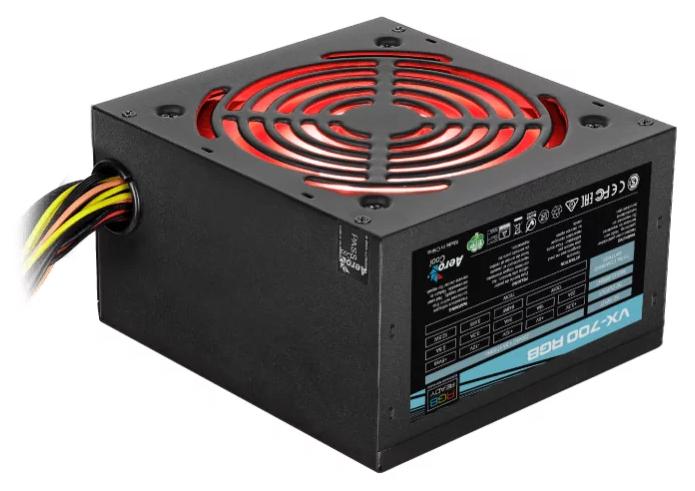 Блок питания Aerocool 700W Retail VX PLUS 700 RGB, ATX v2.3, RGB-подсветка, A.PFC, fan 120mm, 2x PCI-E [6+2-Pin], 6x SATA, 3x MOLEX, 1x FDD