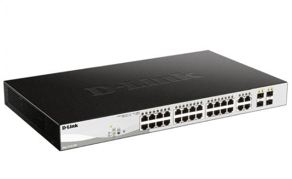 Коммутатор D-Link Managed L2 Switch 24x1000Base-T PoE, 4xCombo 1000Base-T/SFP, PoE Budget 193W, Surge 6KV, CLI