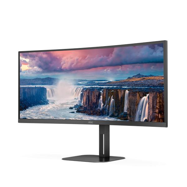 Монитор 34" AOC CU34V5CW Curved 3440x1440 100Гц VA LED 21:9 4(1)ms HDMI DP USB-C/4xUSB3.2 20M:1 3000:1 178/178 300cd Tilt HAS Swivel Speakers 2*5W Black