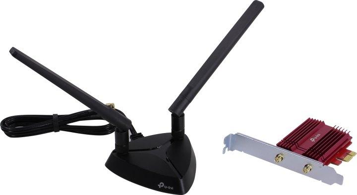  TP-Link Archer TX3000E, AX3000 Двухдиапазонный Wi-Fi 6 Bluetooth-адаптер PCI Express, до 574 Мбит/с на 2,4 ГГц + до 2402 Мбит/с на 5 ГГц, 2 антенны с высоким коэфф. усиления,основание с кабелем