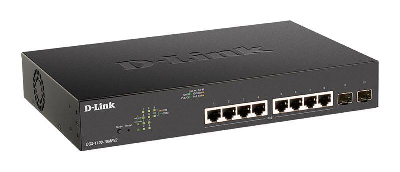 Коммутатор D-Link EasySmart L2 Switch 8х1000Base-T PoE, 2x1000Base-X SFP, PoE Budget 130W