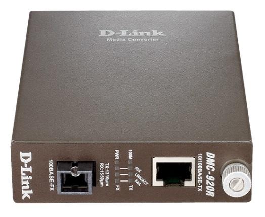 Медиаконвертер D-Link DMC-920R/B10A, WDM Media Converter with 1 10/100Base-TX port and 1 100Base-FX port.Up to 20km, single-mode Fiber, SC connector, Jumbo frame, Transmitting and Receiving wavelength: TX-1310nm, R