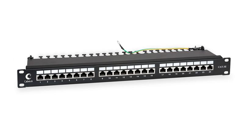  Cabeus PL-24-Cat.5e-SH-Dual IDC Патч-панель 19"(1U), 24 порта RJ-45 полностью экранированная, категория 5e, Dual IDC