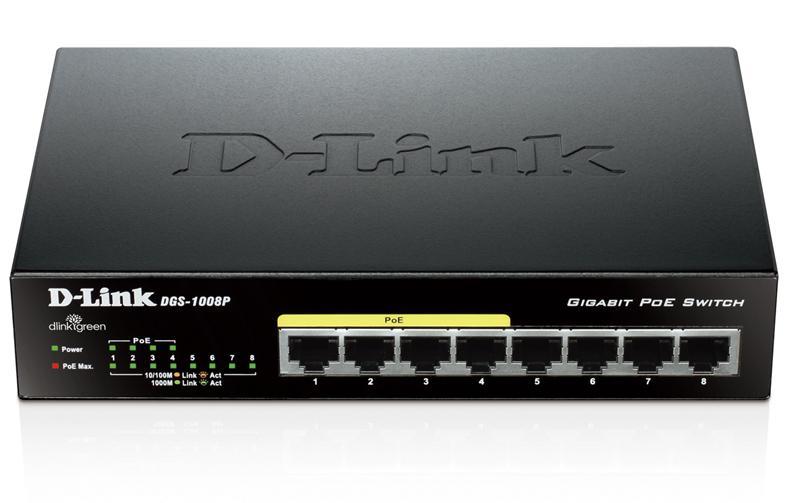 Коммутатор D-Link DES-1008P/C1A, L2 Unmanaged Switch with 8 10/100Base-TX ports (4 PoE ports 802.3af (15,4 W), PoE Budget 52 W).1K Mac address, Auto-sensing, 802.3x Flow Control, Stand-alone, Auto MDI/MDI-X for