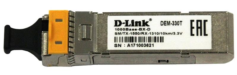 Модуль D-Link 330T/10KM/A1A, WDM SFP Transceiver with 1 1000Base-BX-D port.Up to 10km, single-mode Fiber, Simplex LC connector, Transmitting and Receiving wavelength: TX-1550nm, RX-1310nm, 3.3V power.