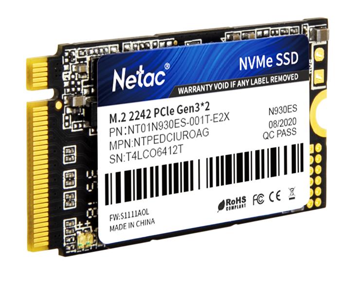 Ssd накопитель Netac SSD N930ES 1TB PCIe 3 x2 M.2 2242 NVMe 3D NAND, R/W up to 1650/1500MB/s, TBW 600TB, 3y wty