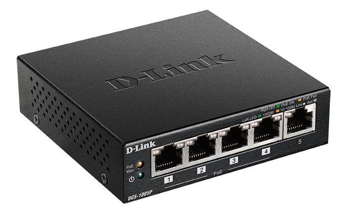 Коммутатор D-Link Unmanaged Switch 5x1000Base-T (4x1000Base-T PoE), PoE Budget 60W, metal case