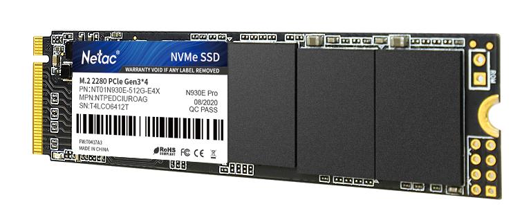 Ssd накопитель Netac SSD N930E Pro 512GB PCIe 3 x4 M.2 2280 NVMe 3D NAND, R/W up to 2080/1700MB/s, TBW 300TB, 3y wty