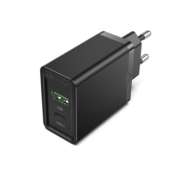 Зарядное устройство Vention 2-port USB(A+C) Wall Charger (18W/20W) EU-Plug Black