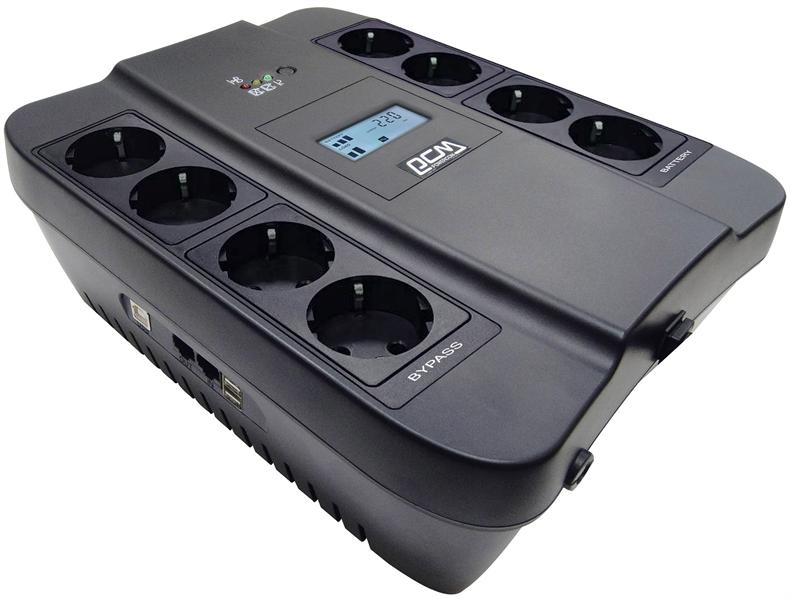 Источник бесперебойного питания Powercom Back-UPS SPIDER, Line-Interactive, LCD, AVR, 900VA/540W, 8xSchuko outlets (4 surge & 4 batt), USB, black (1456263)