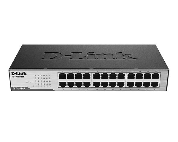 Коммутатор D-Link DES-1024D/G1A, 24-port UTP 10/100Mbps Auto-sensing, Stand-alone, Unmanaged 11-inch desktop and rack-mount, 1U, D-link Green technology, Metal