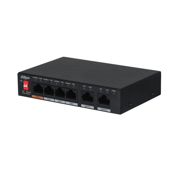 Коммутатор DAHUA DH-PFS3006-4ET-60, 6-Port 10/100Mbps Unmanaged Desktop Switch with 4 PoE Ports