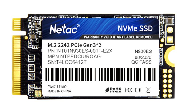 Ssd накопитель Netac SSD N930ES 1TB PCIe 3 x2 M.2 2242 NVMe 3D NAND, R/W up to 1650/1500MB/s, TBW 600TB, 3y wty