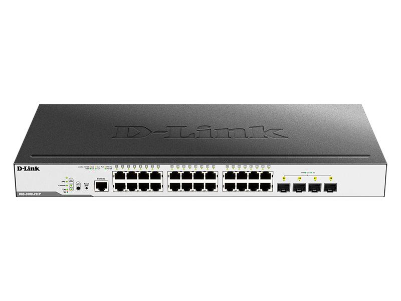 Коммутатор D-Link DGS-3000-28LP/B1A, L2 Managed Switch with 24 10/100/1000Base-T ports and 4 1000Base-X SFP ports (24 PoE ports 802.3af/802.3at (30 W), PoE Budget 193W).16K Mac address, 802.3x Flow Control, 4K