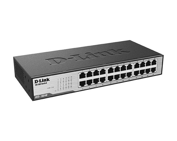 Коммутатор D-Link DES-1024D/G1A, 24-port UTP 10/100Mbps Auto-sensing, Stand-alone, Unmanaged 11-inch desktop and rack-mount, 1U, D-link Green technology, Metal