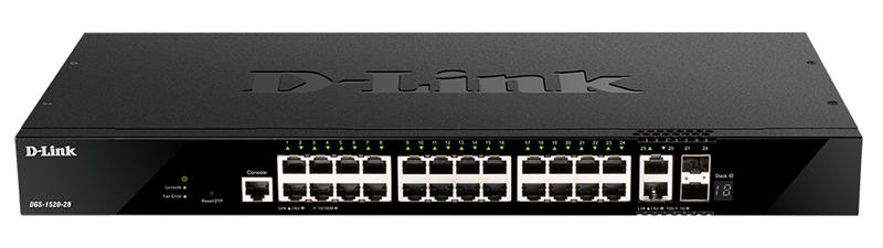 Коммутатор D-Link DGS-1520-28/A1A, PROJ Managed L3 Stackable Switch 24x1000Base-T, 2x10GBase-T, 2x10GBase-T, 2x10GBase-X SFP+, CLI, 1000Base-T Management, RJ45 Console