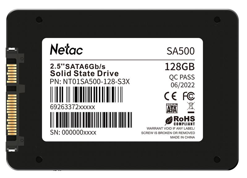 Ssd накопитель Netac SSD SA500 128GB 2.5 SATAIII 3D NAND, R/W up to 500/400MB/s, TBW 60TB, 3y wty