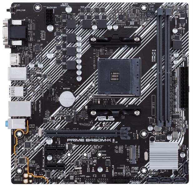 Материнская палата ASUS PRIME B450M-K II, Socket AM4, B450, 2*DDR4, D-Sub+DVI+HDMI, SATA3 + RAID, Audio, Gb LAN, USB 3.2*6, USB 2.0*6, COM*1 header (w/o cable), mATX ; 90MB1600-M0EAY0, 3 year (зпмятия)