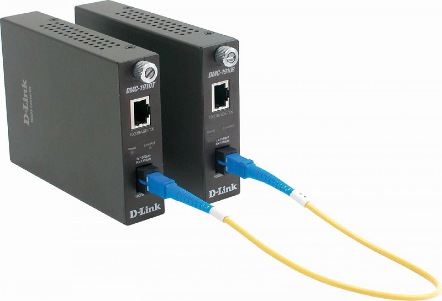 Конвертор D-Link DMC-1910R/A9A, 1000Base-T to 1000Base-LX (up to 15 km, SC) Single Fiber Bi-Direction Media Converter. Transmitting and Receiving wavelength: TX 1310nm; RX 1550nm