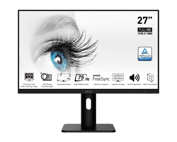 Монитор MSI PRO MP273P 27" 16:9 FHD(1920x1080)IPS, 5ms(GTG), 1000:1, 100M:1, 250nit, 178/178, HDMI 1.4b, DP 1.2a, Speaker, VESA, Tilt, 75Hz, Kensington Lock, 1y