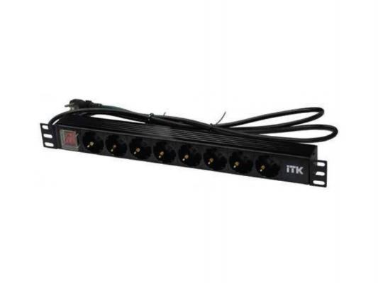  ITK PDU 8 розеток нем. ст, с LED выкл,1U, шнур 2м вилка нем. Ст