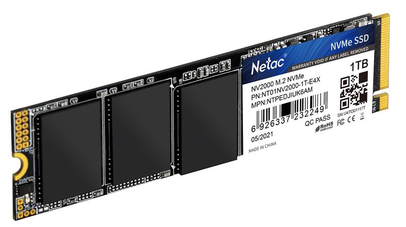 Ssd накопитель Netac SSD NV2000 1TB PCIe 3 x4 M.2 2280 NVMe 3D NAND, R/W up to 2500/2100MB/s, TBW 600TB, 5y wty