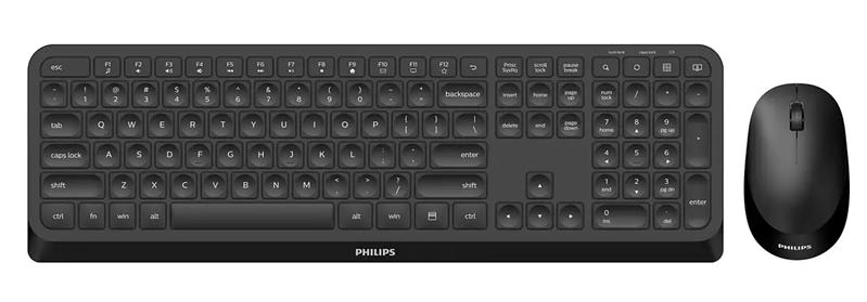 Аксессуары Philips Беспроводной Комплект SPT6307B (Клавиатура SPK6307B+Мышь SPK7307B) 2.4GHz 104 клав/3 кнопки 1600dpi, русская заводская раскладка, чёрный