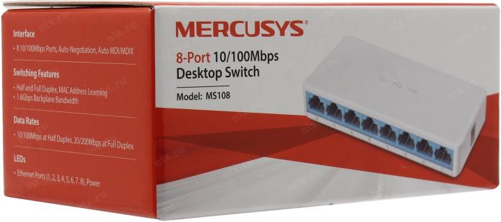  MERCUSYS 8-портовый настольный коммутатор 10/100 Мбит/с, пластиковый корпус