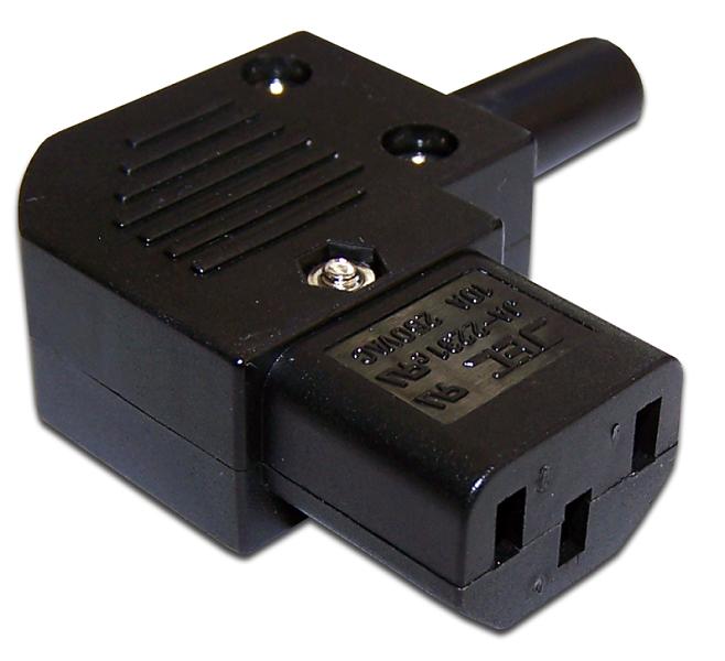  Вилка IEC 60320 C13, 10A, 250V, угловая, разборная, черная