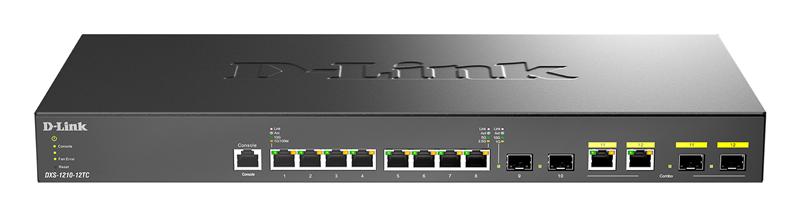 Коммутатор D-Link DXS-1210-12TC/B1A, PROJ L2+ Smart Switch with 8 10GBase-T ports and 2 10GBase-T/SFP+ combo-ports and 2 10GBase-X SFP+ ports.16K Mac address, 240Gbps switching capacity, 802.3x Flow Control, 802